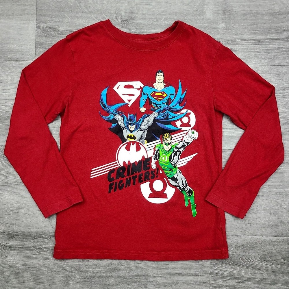 Justice League Crime Fighters Red Long-Sleeve | Superman Batman Green Lantern